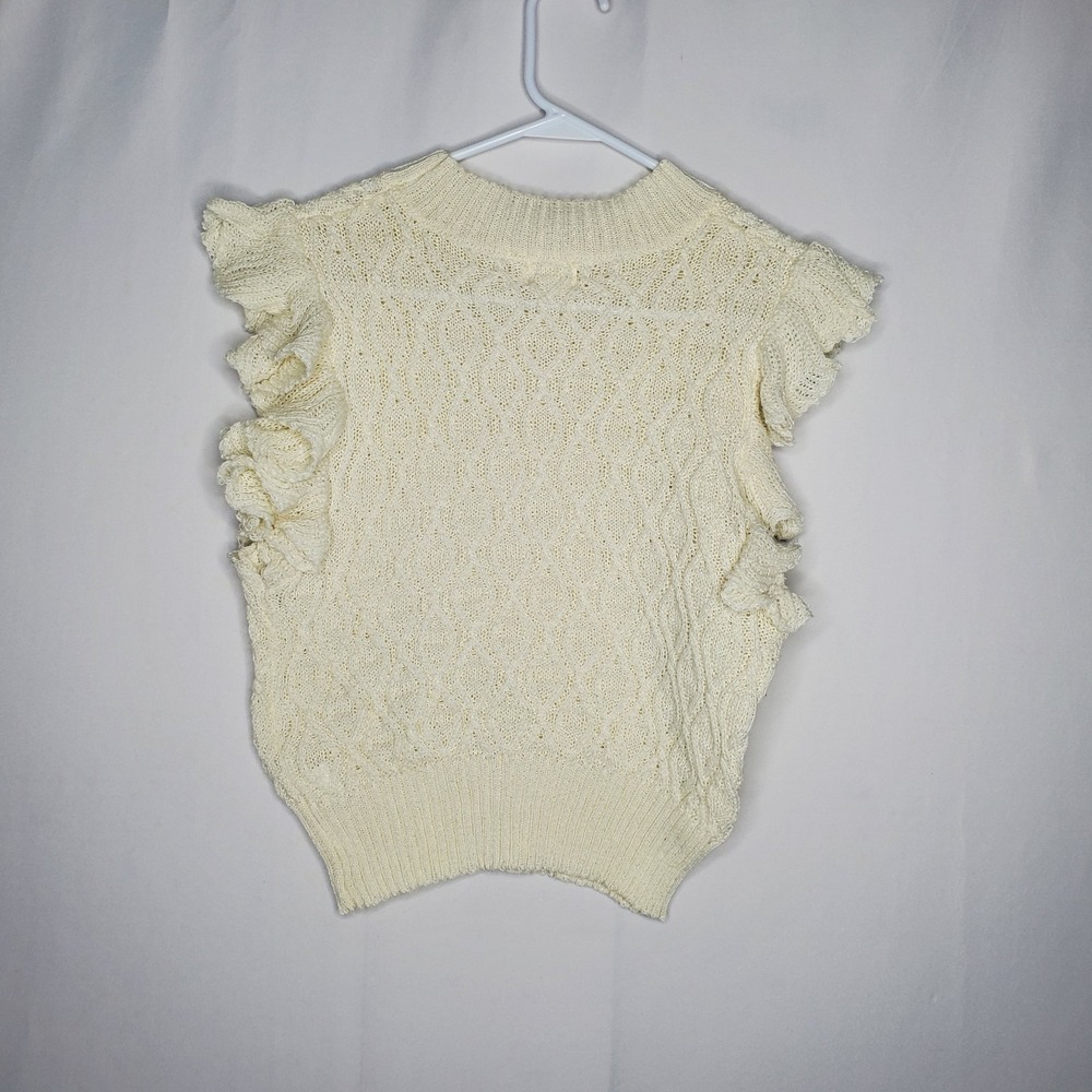 Dreamers By Debut Sweater Women Jrs XL Cream Sleeveless Ruffle Coquette‎ Flutter